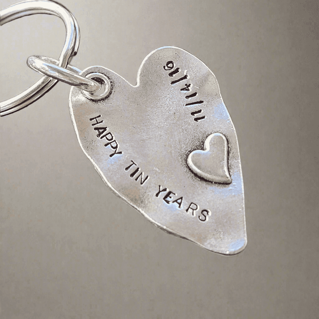 Happy TIN Years Keychain Love Heart Personalised 10th Anniversary Keyring Husband Wife