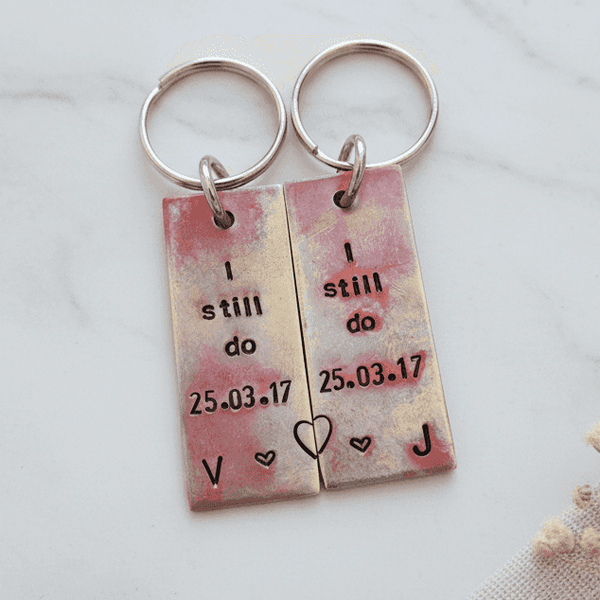 Anniversary Keychain Bronze Personalised Pair Of I Still Do Set
