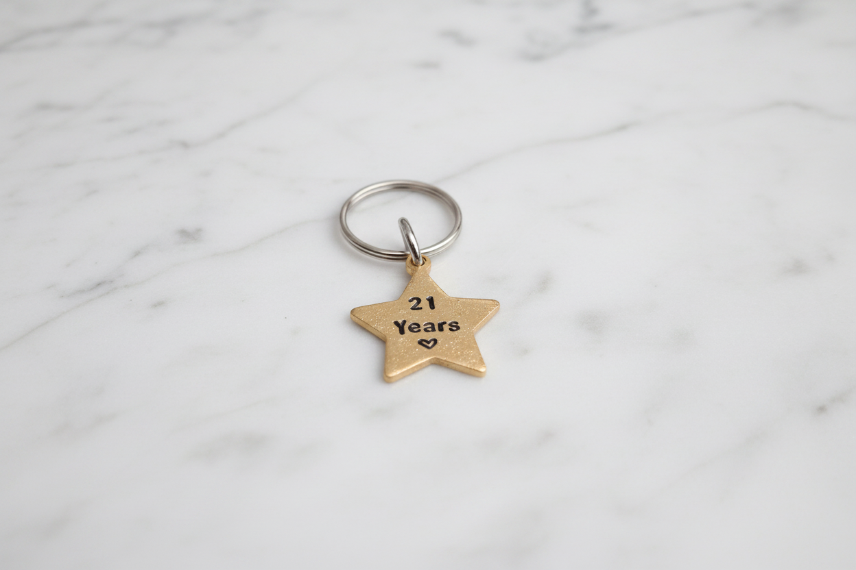 21 Years Keyring 21st Anniversary Keychain Gold Star