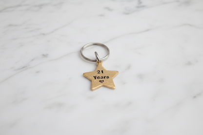 21 Years Keyring 21st Anniversary Keychain Gold Star