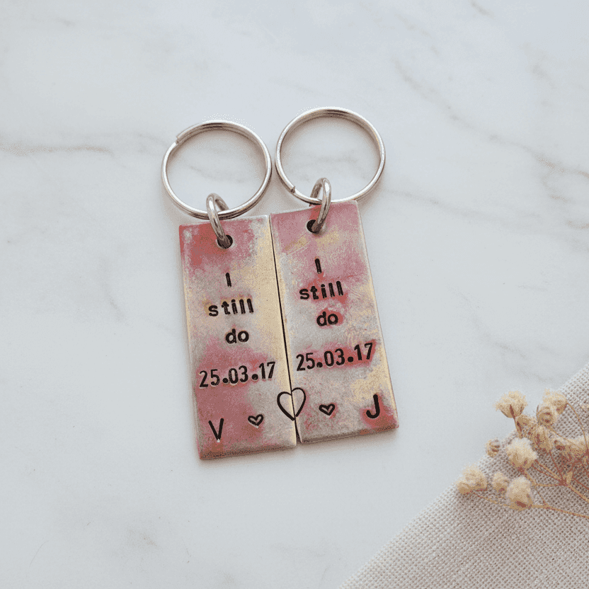 Anniversary Keychain Bronze Personalised Pair Of I Still Do Set