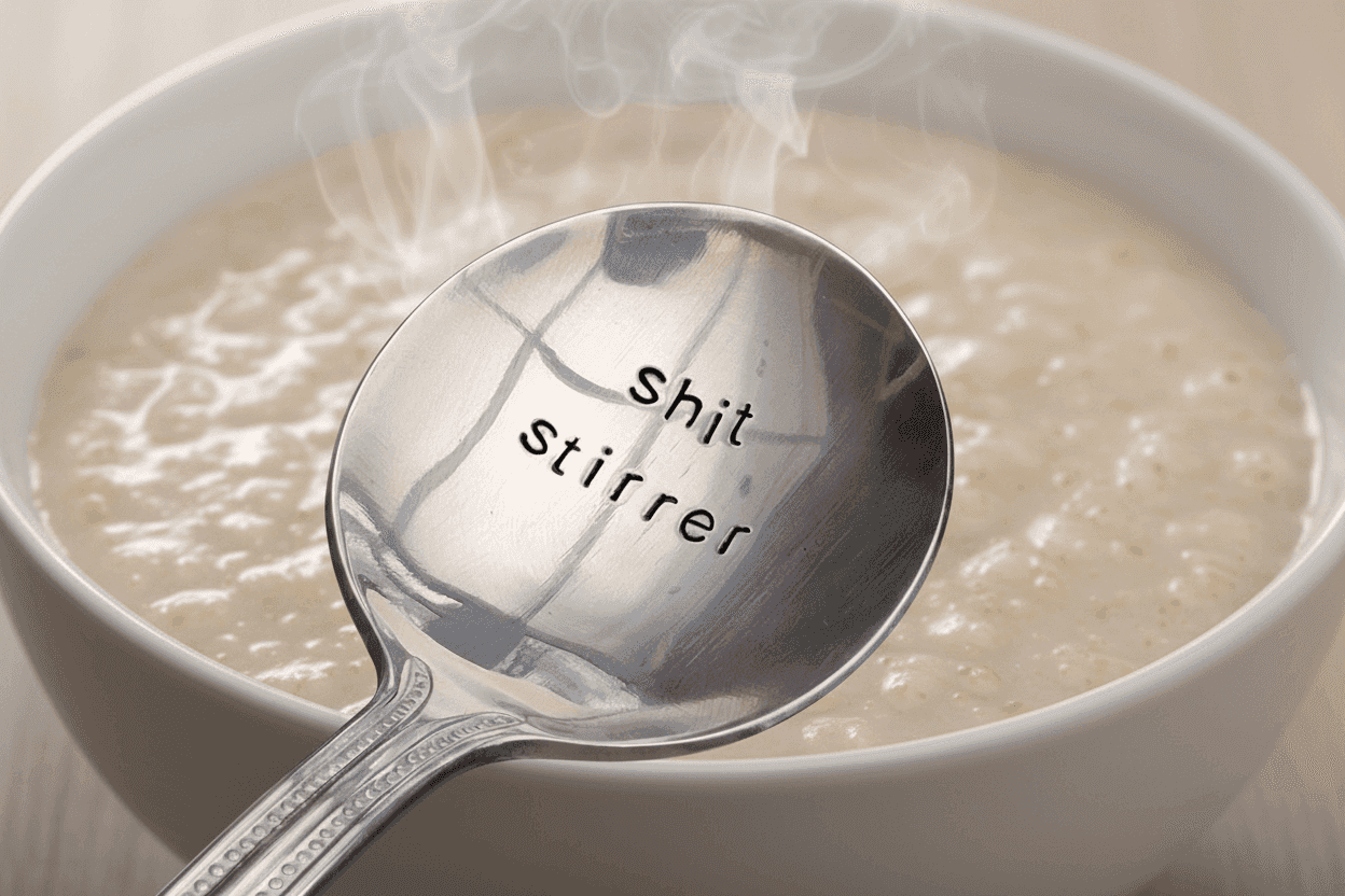 Shit Stirrer Soup Spoon Cutlery Joke Rude Gift Novelty Hand Stamped Personalised Cutlery