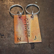 Bronze Anniversary Gift Husband Wife Keychain Keyring Set Personalised Hand Stamped