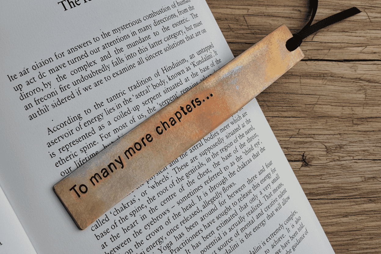Bronze Bookmark To Many More Chapters Personalised Gift Hand Stamped