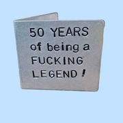 Personalised 50th Birthday Card Metal Handstamped Funny Gifts For Him Her Legend