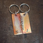 Bronze Anniversary Gift Husband Wife Keychain Keyring Set Personalised Hand Stamped