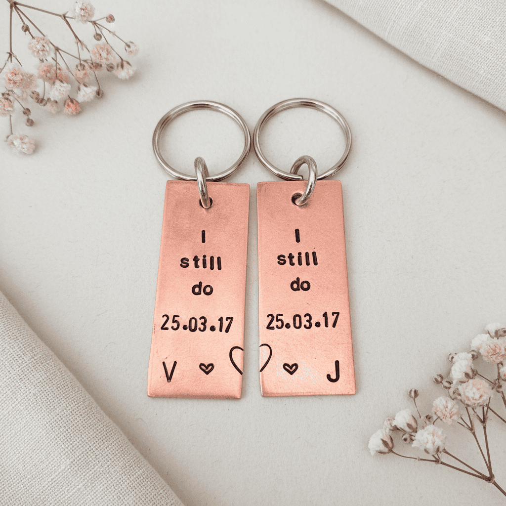 Anniversary Keychain Personalised Pair Of I Still Do Copper 7th Set