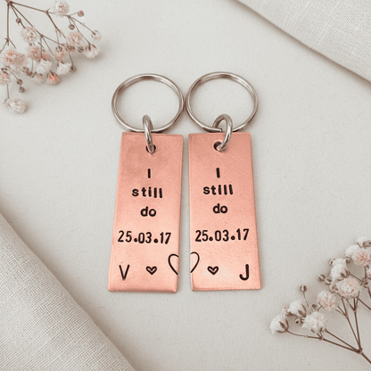 Anniversary Keychain Personalised Pair Of I Still Do Copper 7th Set