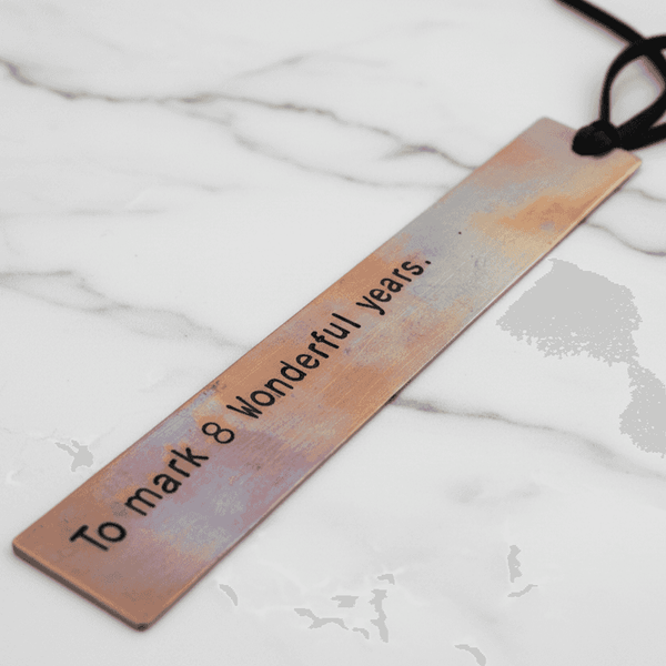 Bronze Bookmark Personalised 8th Wedding Anniversary Gift Hand 8th Anniversary Gift Bronze BookmarTraditional 8 Years Handmade