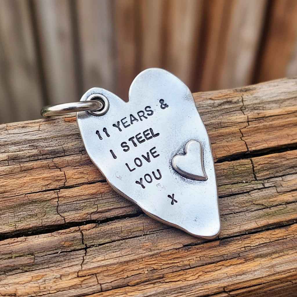 11 Years And I Steel Love You Heart Keyring 11th Wedding Anniversary Gifts Keychain
