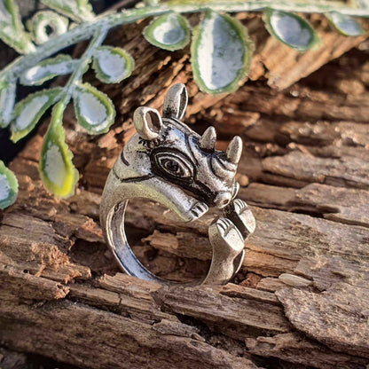Rhino Ring Adjustable Silver Animal Jewellery 