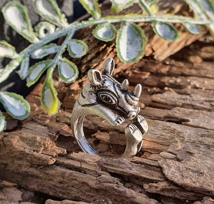 Rhino Ring Adjustable Silver Animal Jewellery 