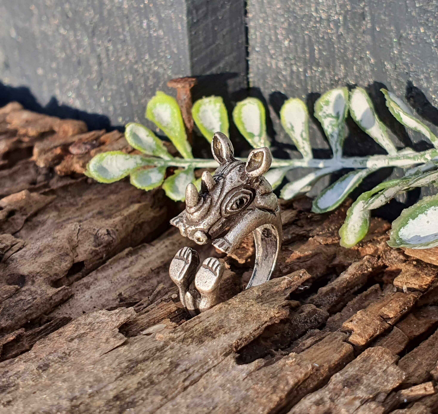 Rhino Ring Adjustable Silver Animal Jewellery 