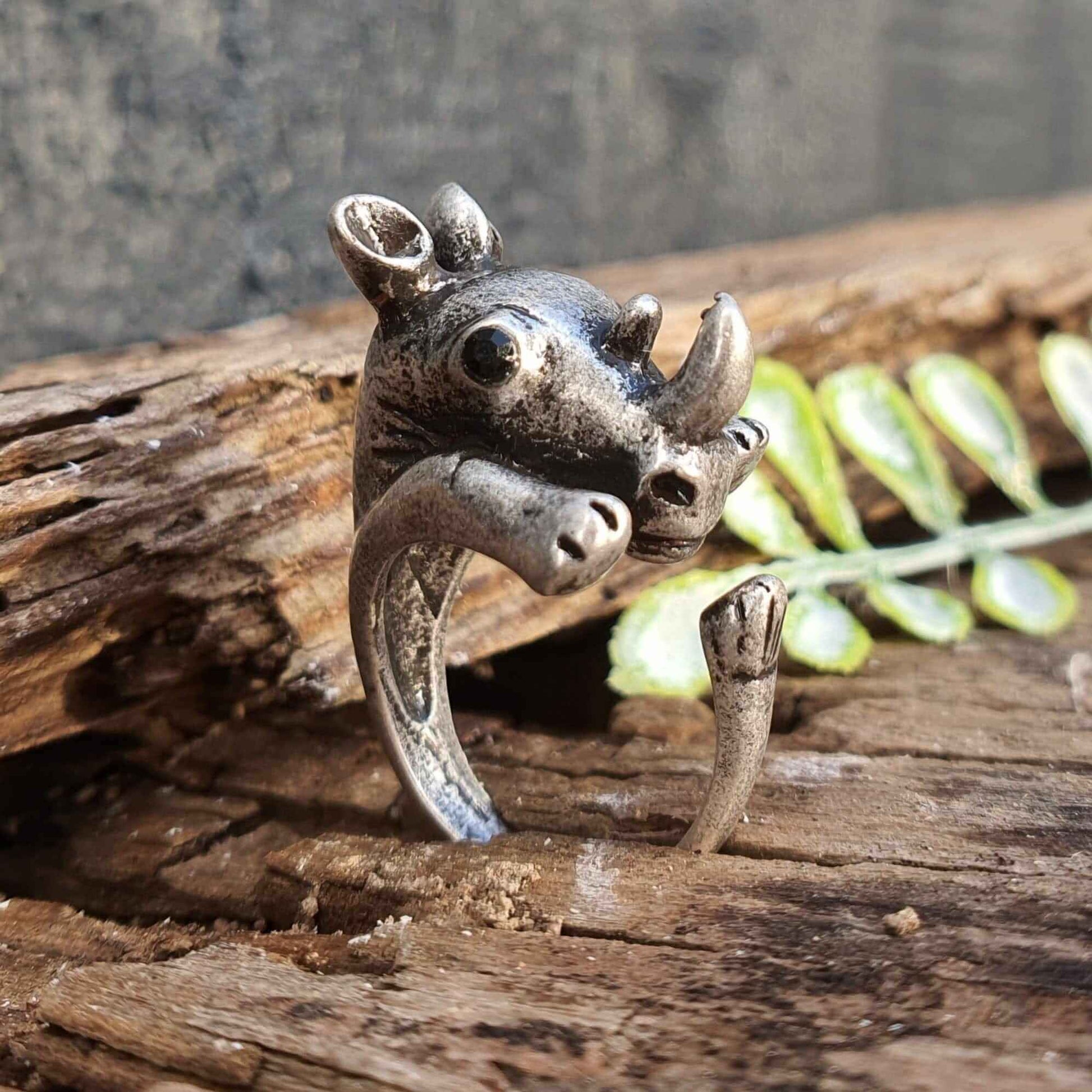 Adjustable open ring animal rings jewellery jewelry silver cute gifts Silver Rhino Ring