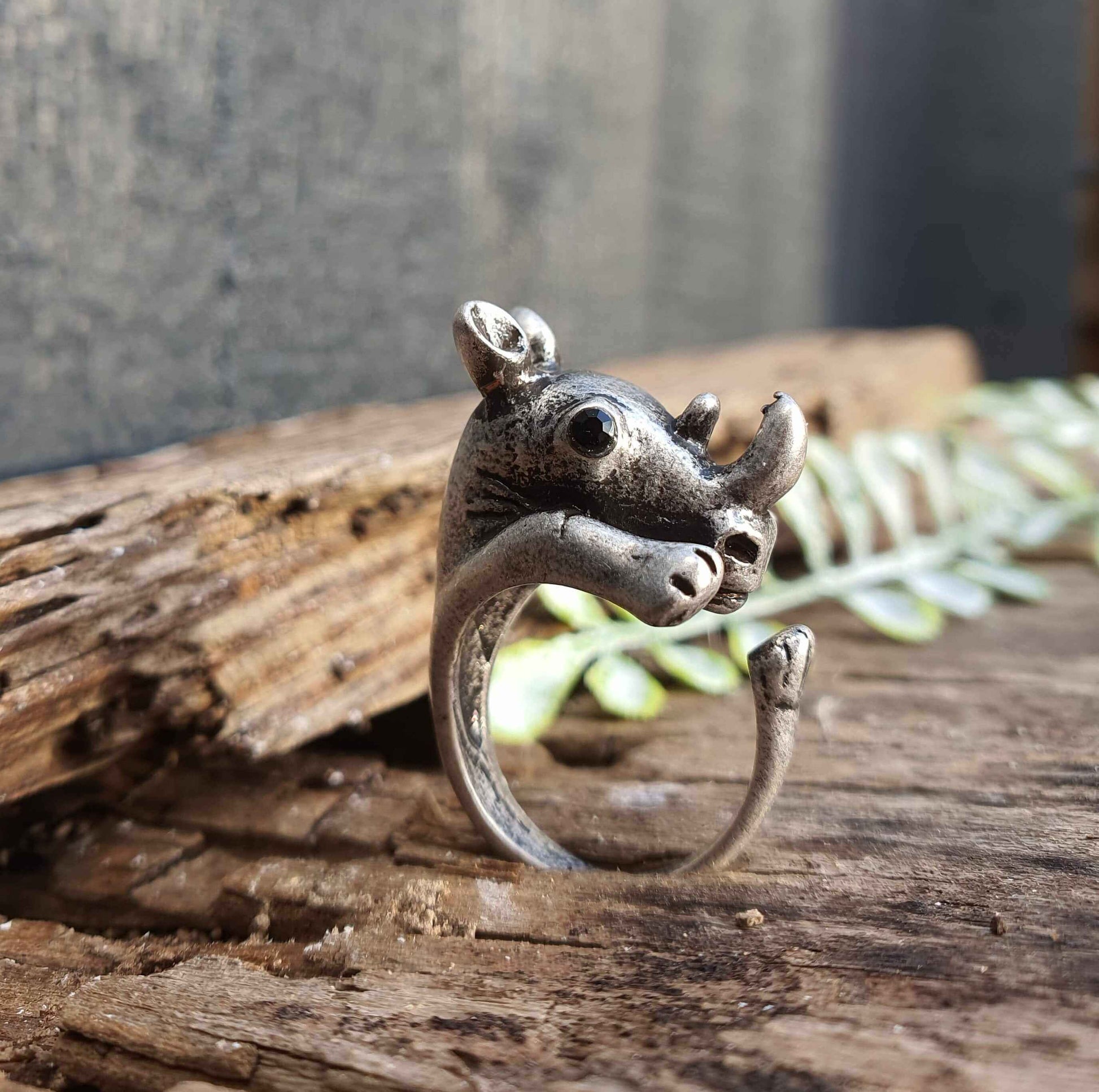 Adjustable open ring animal rings jewellery jewelry silver cute gifts Silver Rhino Ring