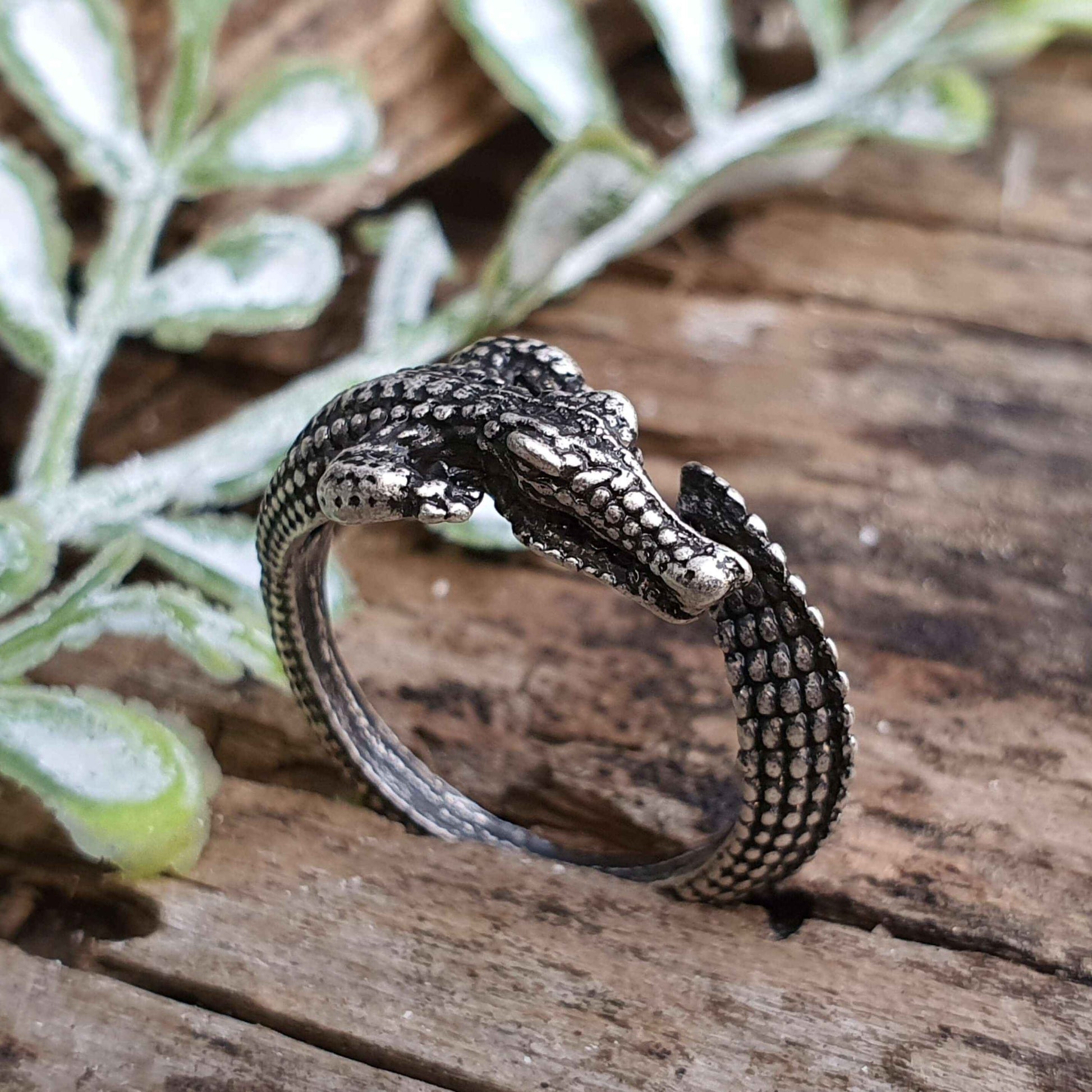 Alligator Ring Adjustable Silver Animal Jewellery