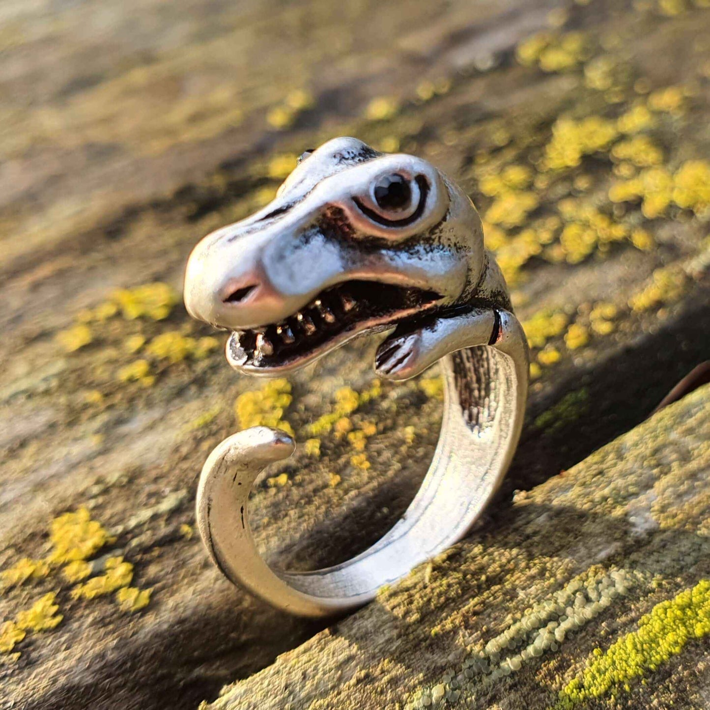 Adjustable size animal ring silver jewellery jewelry dog cat cute rings Dinosaur Ringfor her