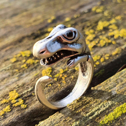 Adjustable size animal ring silver jewellery jewelry dog cat cute rings Dinosaur Ringfor her