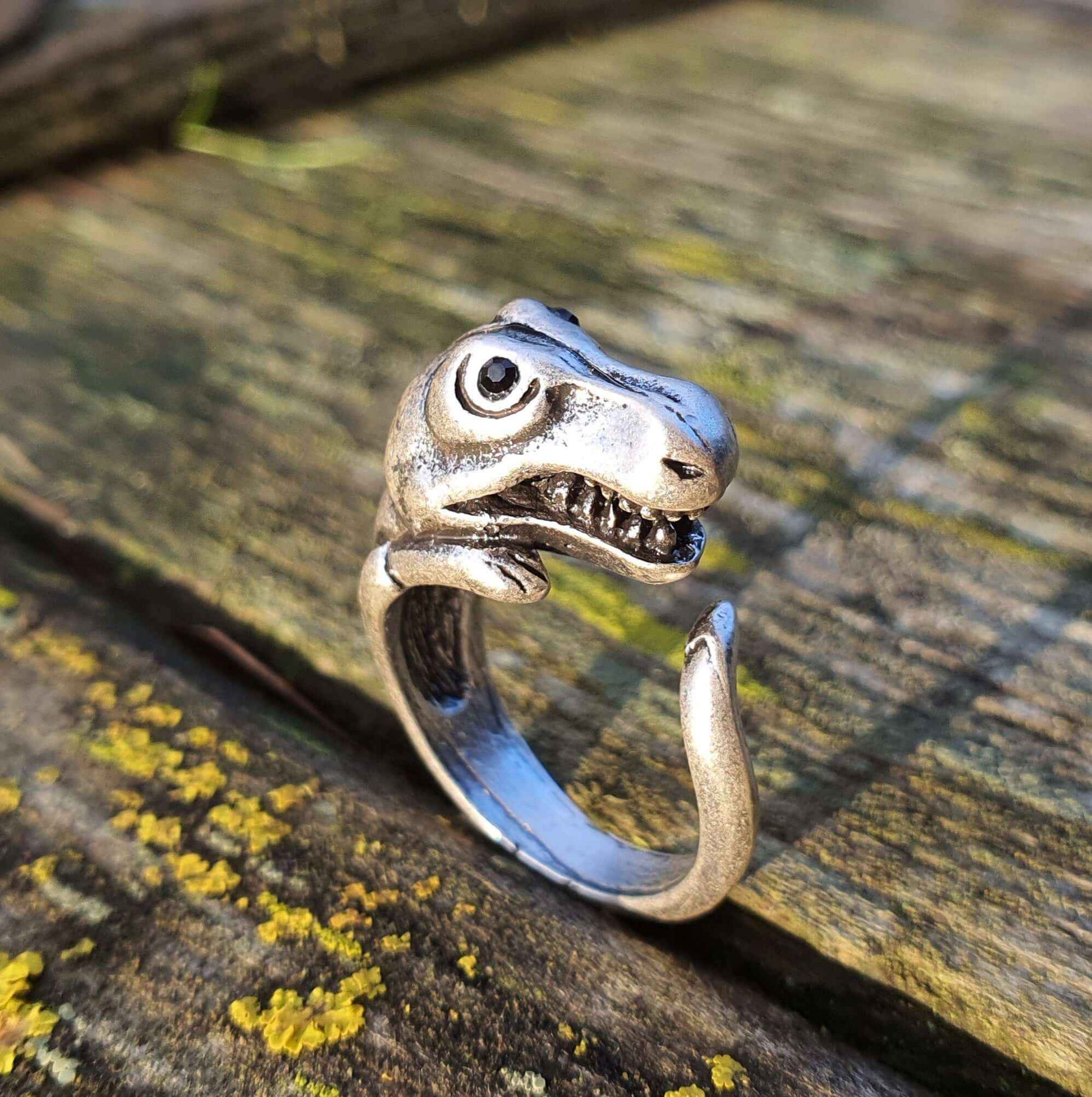 Adjustable size animal ring silver jewellery jewelry dog cat cute rings Dinosaur Ringfor her