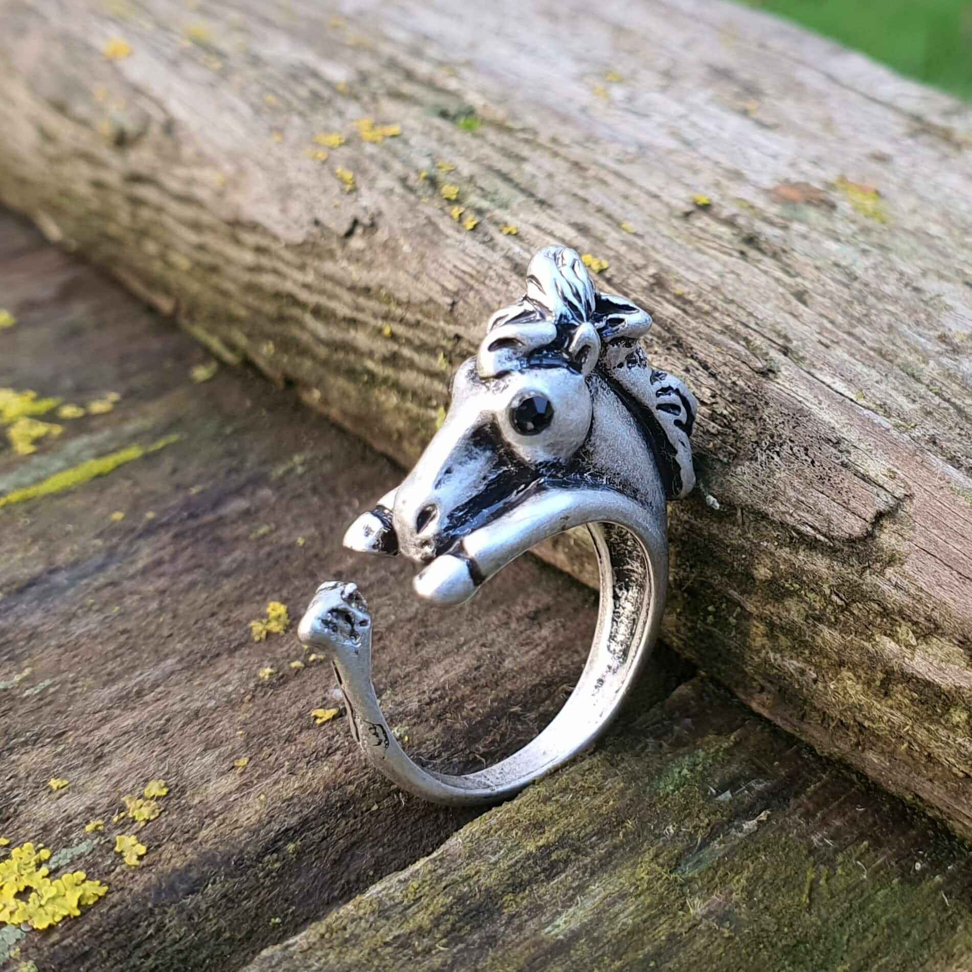 Adjustable size animal ring silver jewellery jewelry dog cat cute rings gifts for Horse Ring