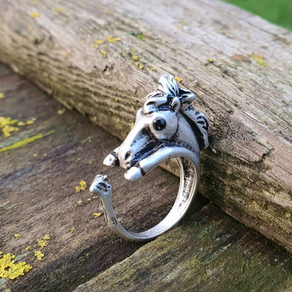 Adjustable size animal ring silver jewellery jewelry dog cat cute rings gifts for Horse Ring