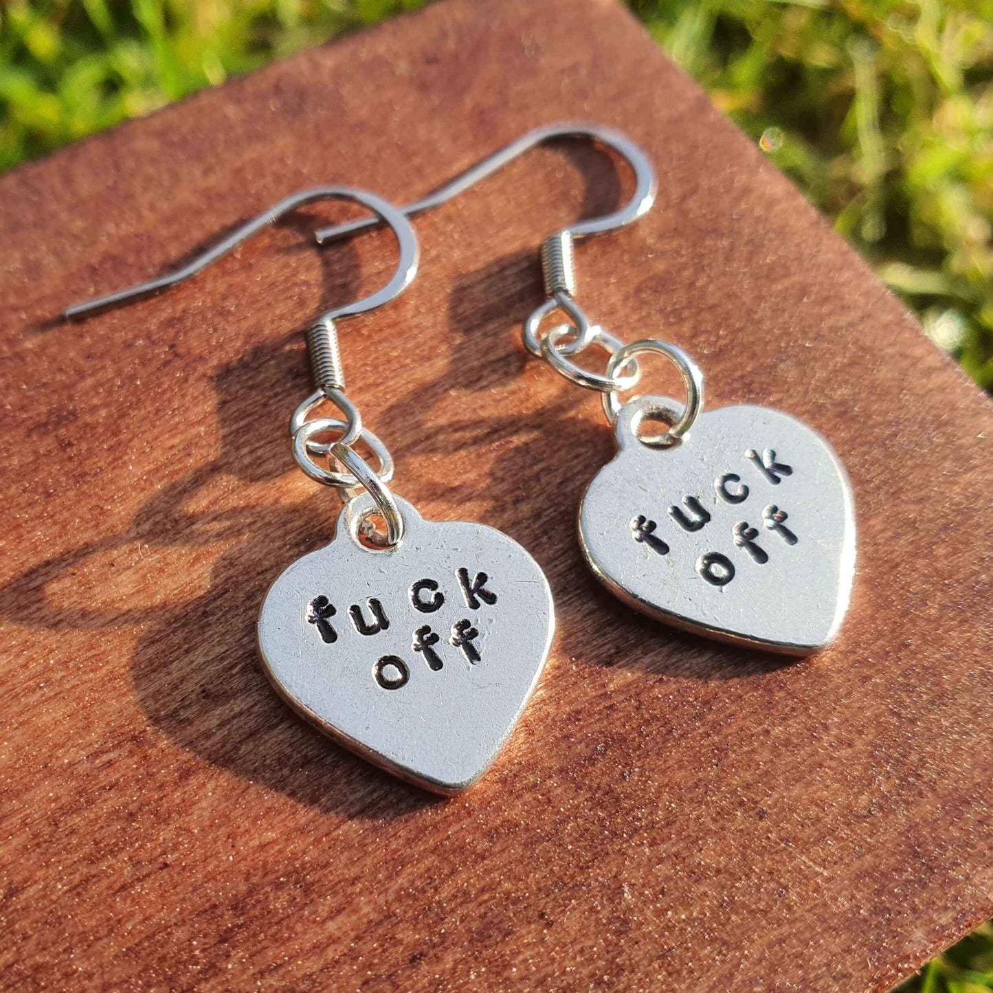Cute funky Hand stamped earrings handmade jewellery Gifts for herFuck Off Earrings