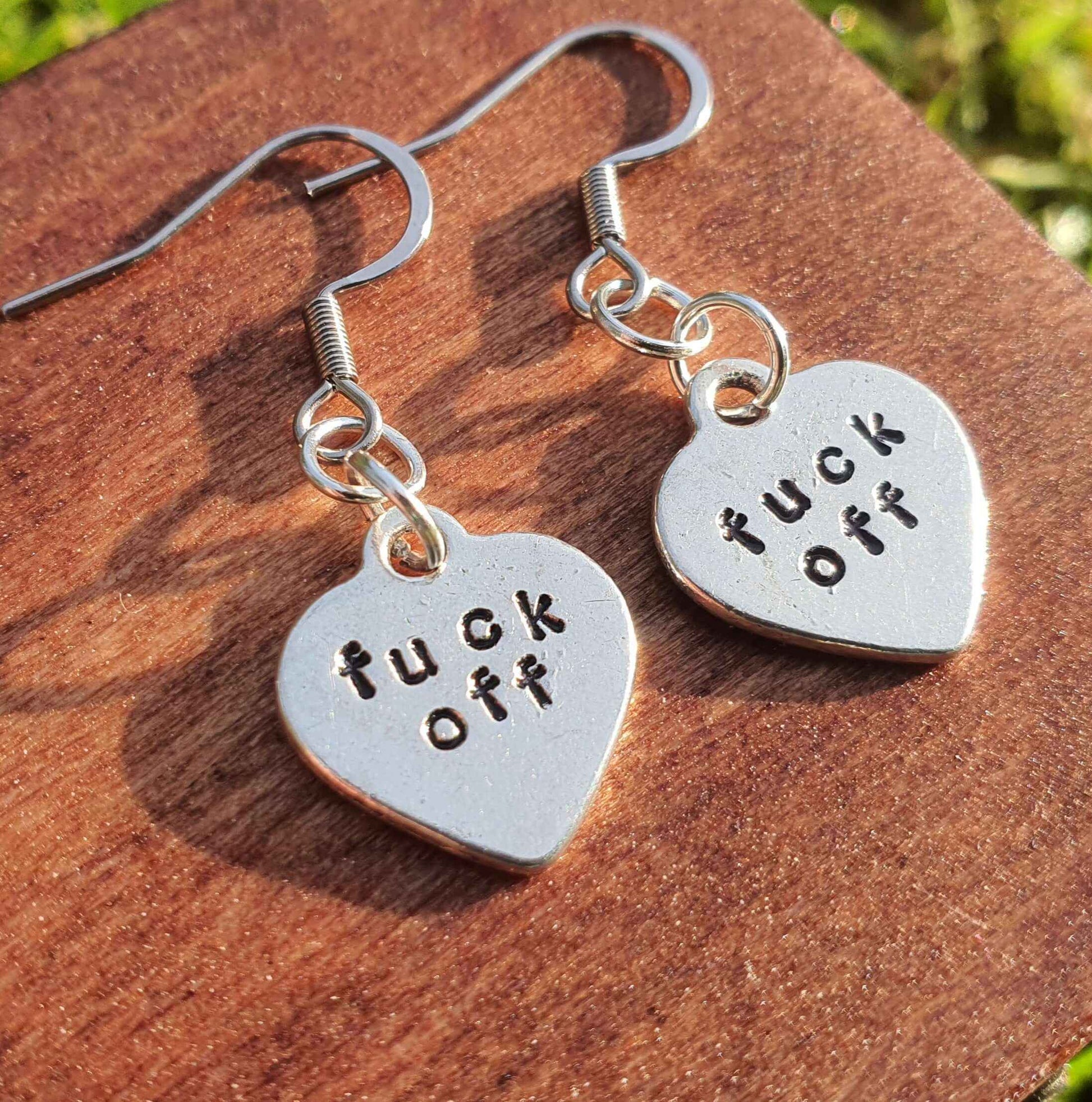 Cute funky Hand stamped earrings handmade jewellery Gifts for herFuck Off Earrings