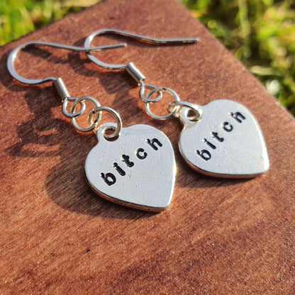 Cute funky Hand stamped earrings handmade jewellery Gifts for Bitch Earrings