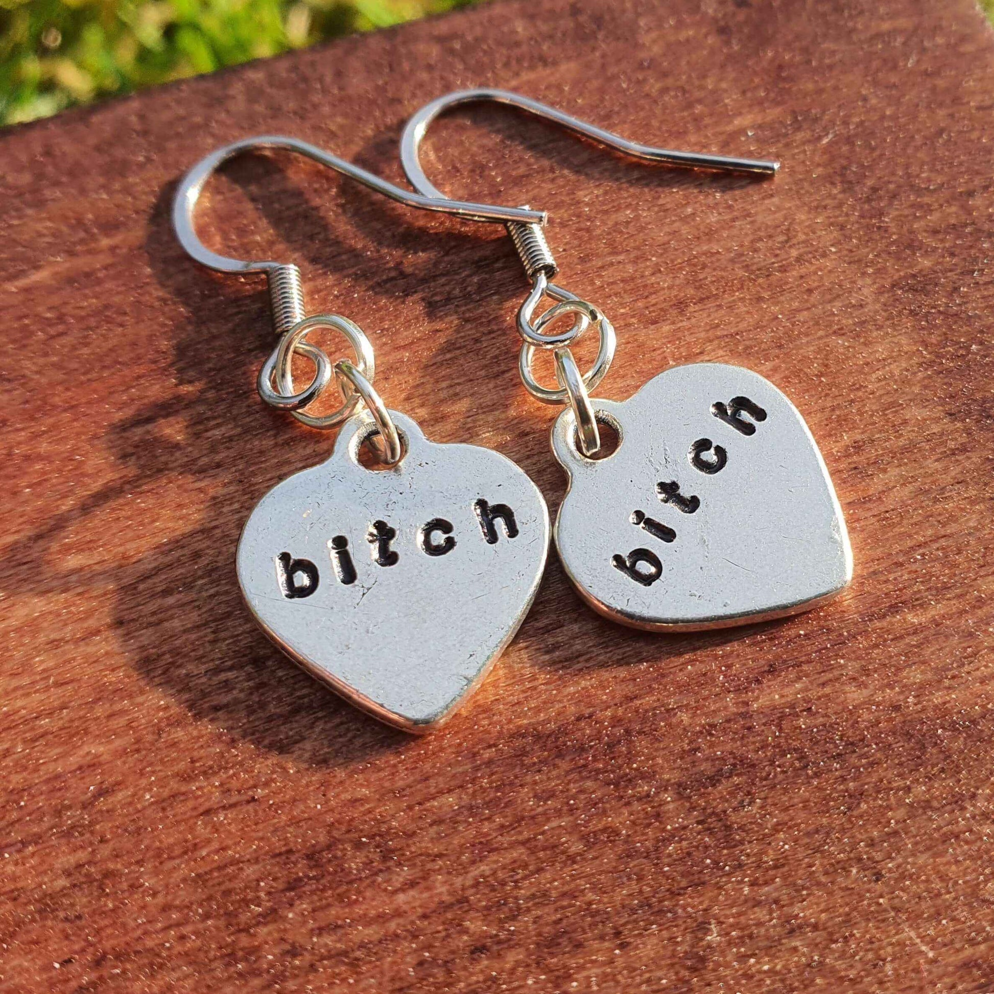 Cute funky Hand stamped earrings handmade jewellery Gifts for Bitch Earrings