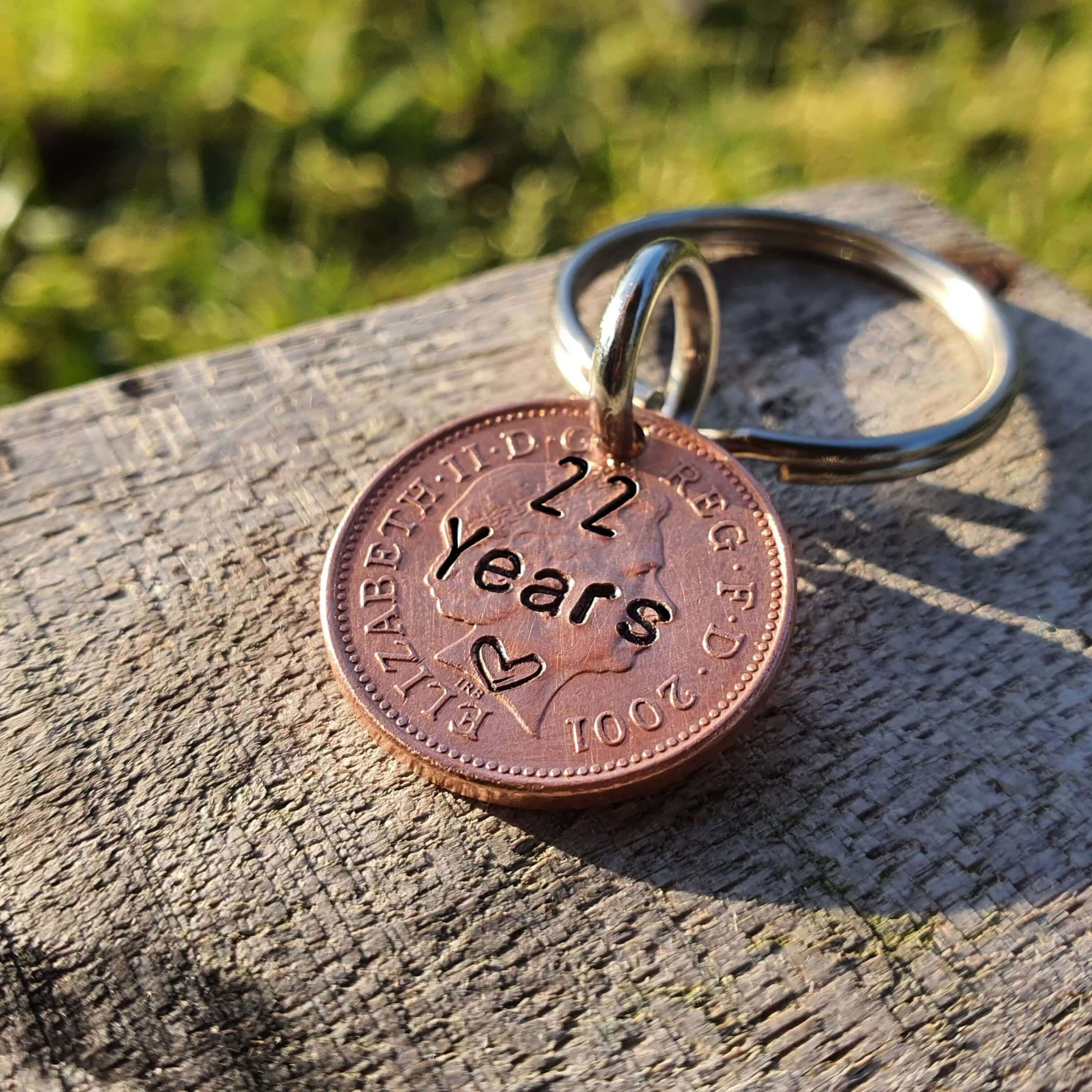 22nd Wedding Copper Present For Husband 2001 Lucky Penny Keychain