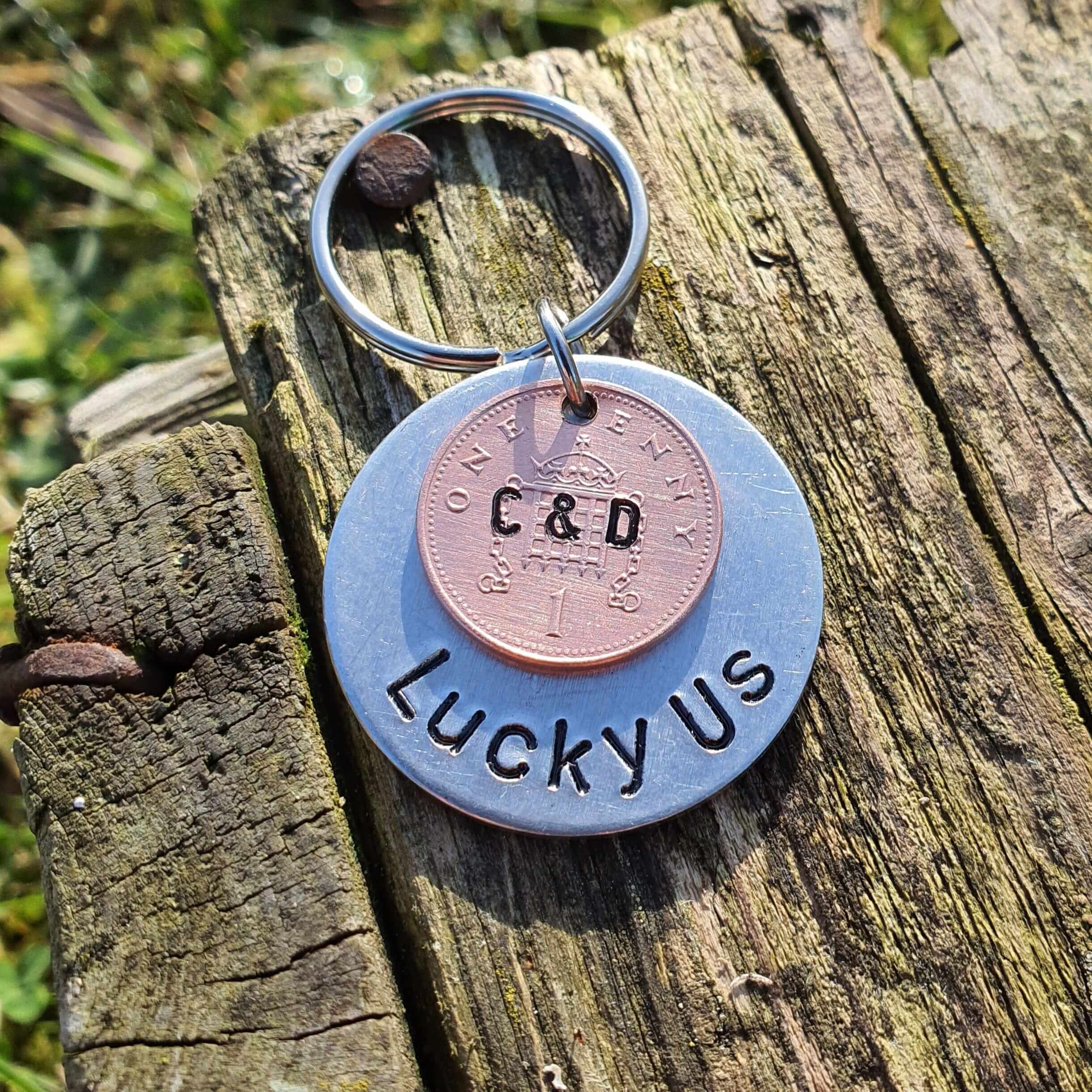 Lucky Us Personalised Hand Stamped Penny Keyring Keychain
