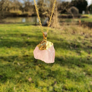 Rose Quartz Necklace Gold Dipped Pink Gemstone Necklace