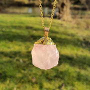 Rose Quartz Necklace Gold Dipped Pink Gemstone Necklace