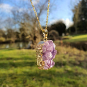 Purple Druzy Necklace Gold Dipped Raw Lilac Gemstone Crystal Necklace