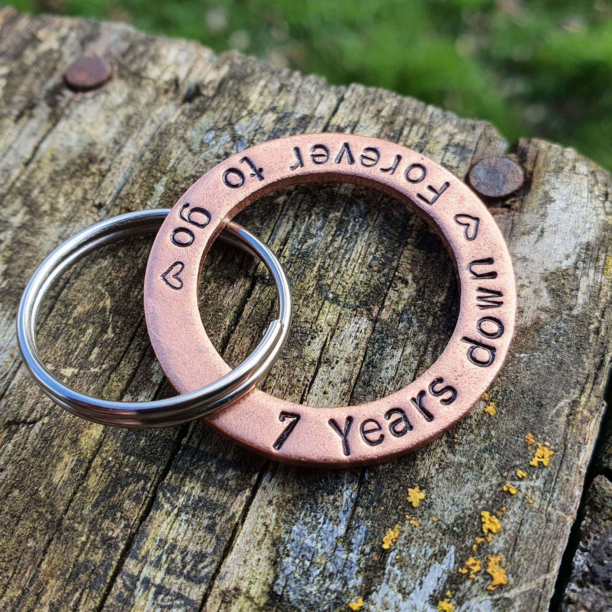 7th Anniversary Gift 7 Years Down Forever To Go Copper Keychain 