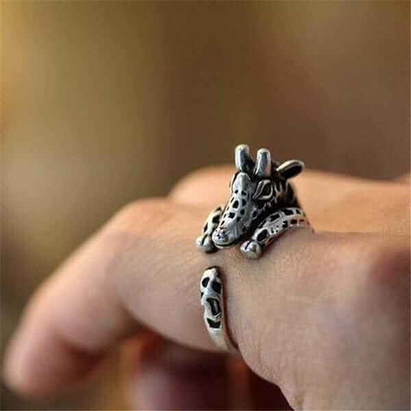 Silver Giraffe Ring Adjustable Animal Jewellery