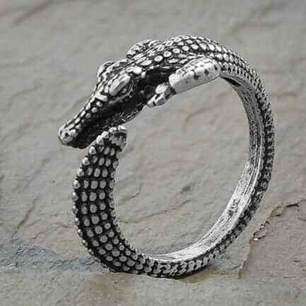 Alligator Ring Adjustable Silver Animal Jewellery