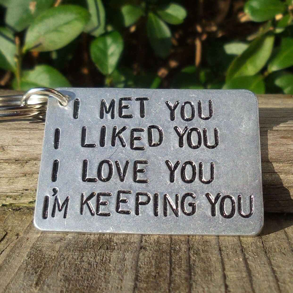 Hand Stamped Personalised Keychain Keyring Anniversary Gifts I Love You I'm Keeping You