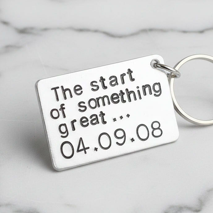 Hand Stamped Personalised Keychain Keyring Anniversary Gifts