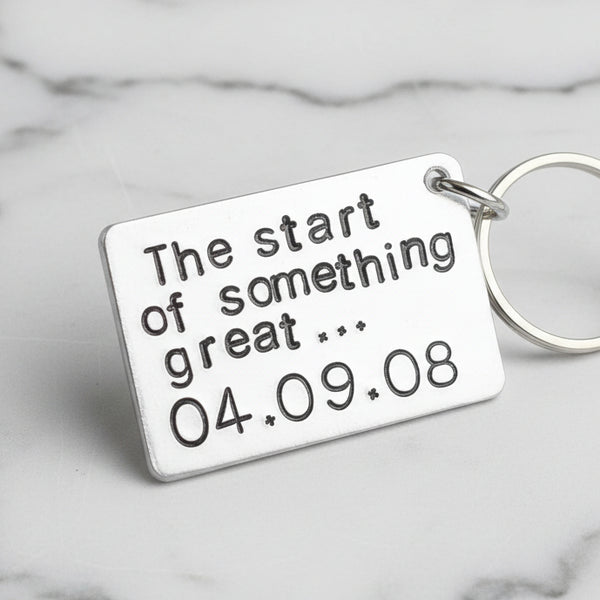 Hand Stamped Personalised Keychain Keyring Anniversary Gifts