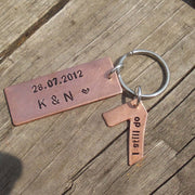 Hand Stamped Personalised Keychain Keyring Anniversary Gifts