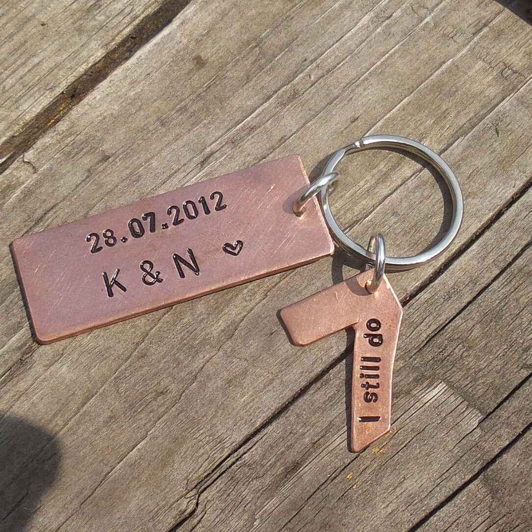 Hand Stamped Personalised Keychain Keyring Anniversary Gifts7 Year Wedding Anniversary