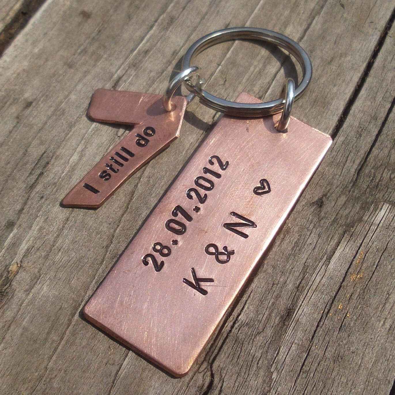 Hand Stamped Personalised Keychain Keyring Anniversary Gifts 7 Year Wedding Anniversary