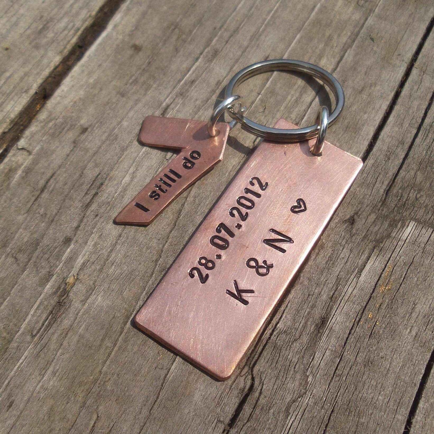 Hand Stamped Personalised Keychain Keyring Anniversary Gifts 7 Year Wedding Anniversary