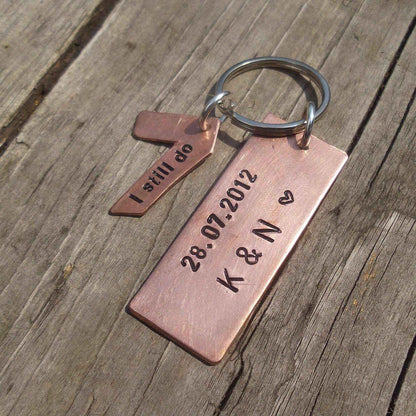 Hand Stamped Personalised Keychain Keyring Anniversary Gifts 7 Year Wedding Anniversary