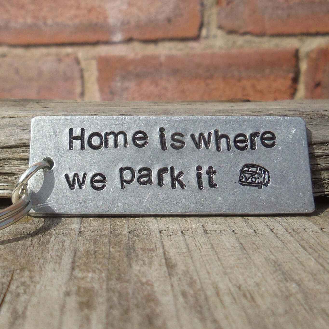 Hand Stamped Personalised Keychain Keyring Home Is Where We Park It Keychain Gifts