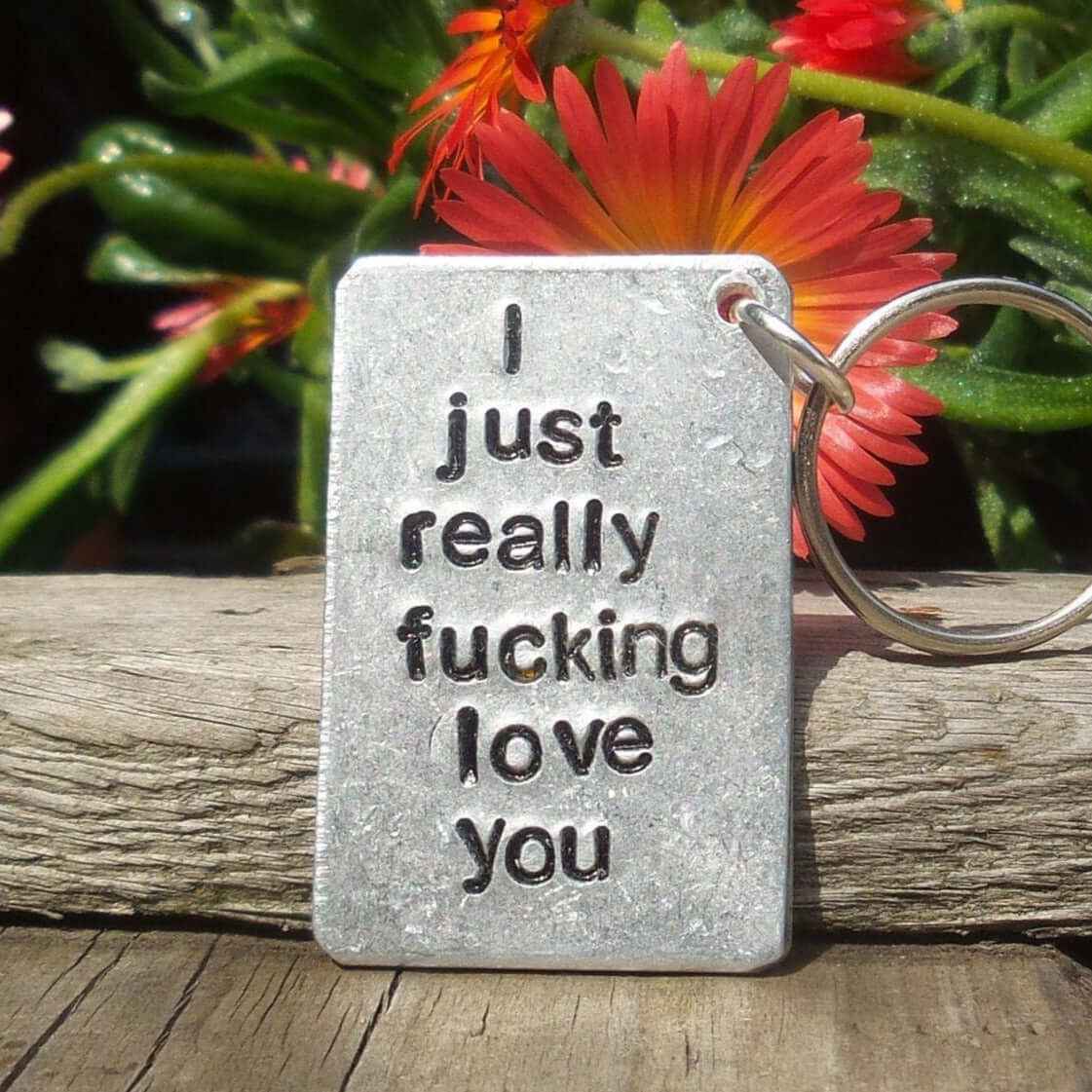 Hand Stamped Personalised Keychain Keyring Anniversary GiftsI Love You Keyring