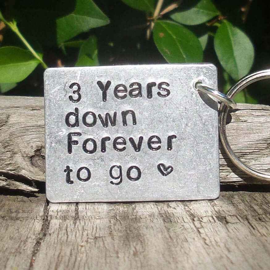 Hand Stamped Personalised Keychain Keyring Anniversary Gifts 3rd Wedding Anniversary Gift