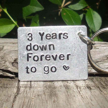 Hand Stamped Personalised Keychain Keyring Anniversary Gifts 3rd Wedding Anniversary Gift