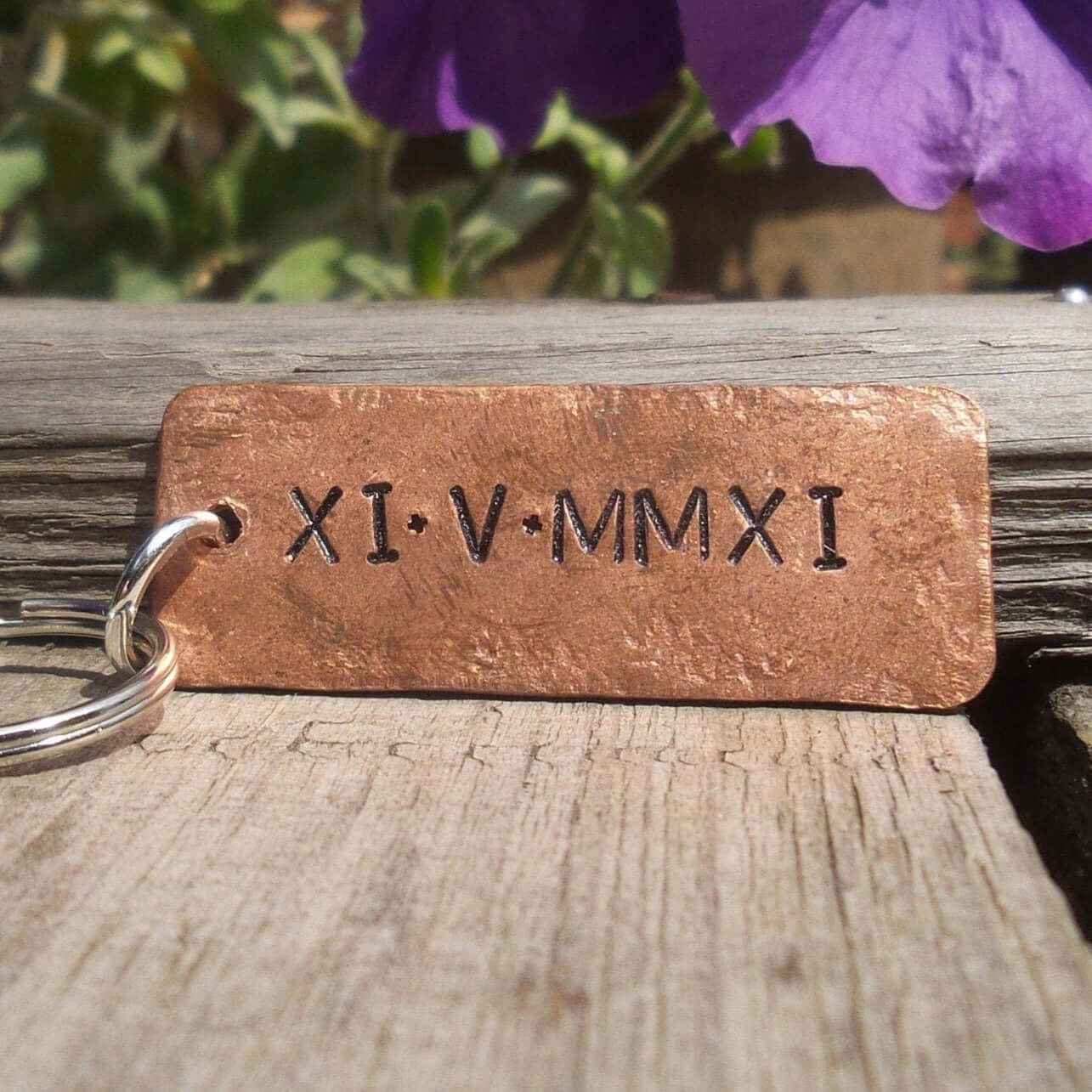 Roman Numerals Keychain Wedding Anniversary Gifts Copper Anniversary Gift
